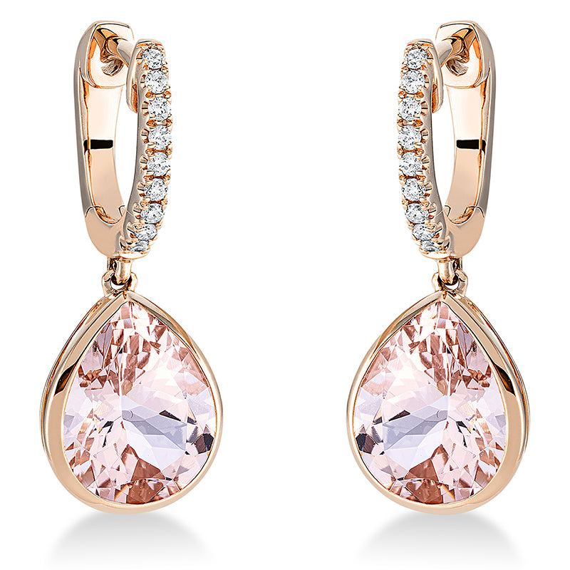 Ohrschmuck 18 kt RG, 18 Brill. 0,12 ct, TW-si, 2 Morganit 4,80 ct rosa