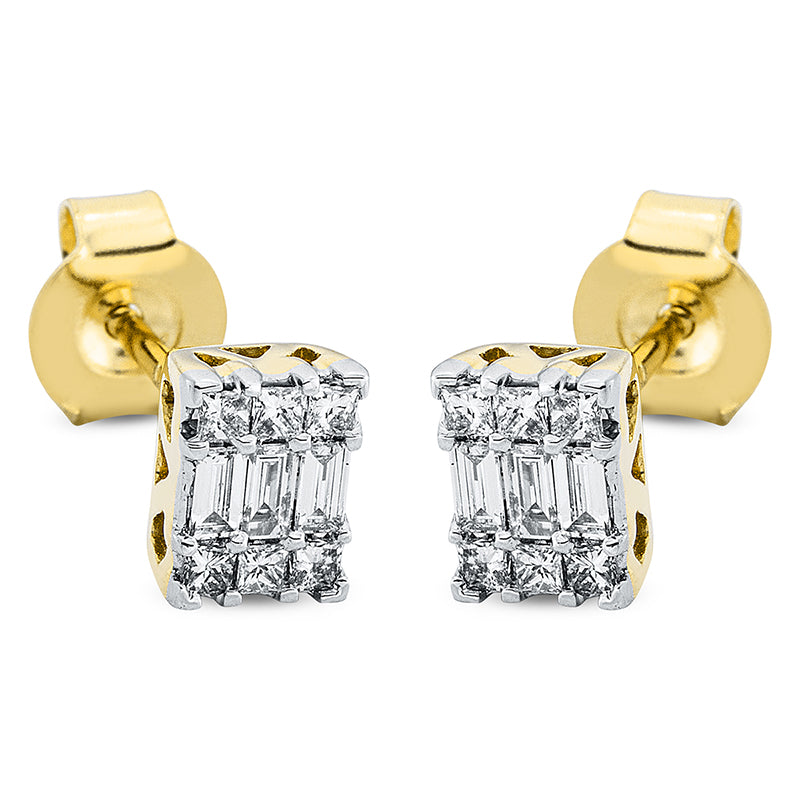 Ohrstecker 18 kt GG+WG, 12 Princ. 0,18 ct, TW-si, 6 Bag. 0,13 ct, TW-si