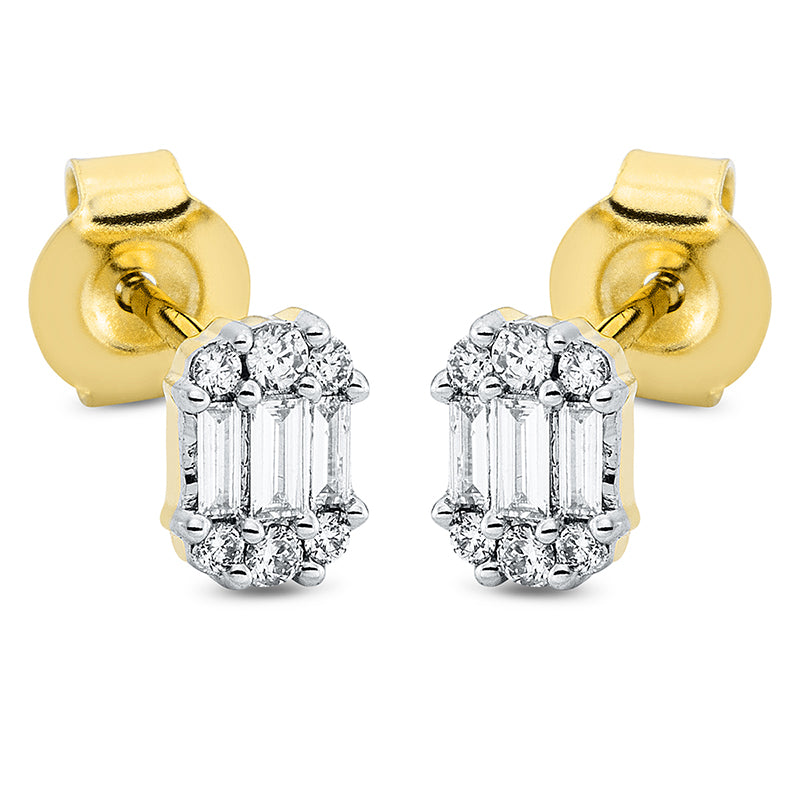 Ohrstecker 18 kt GG+WG, 6 Bag. 0,08 ct, TW-si, 12 Brill. 0,08 ct, TW-si
