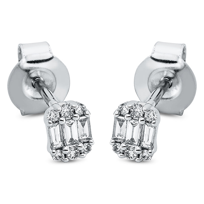 Ohrstecker 18 kt WG, 6 Bag. 0,08 ct, TW-si, 12 Brill. 0,08 ct, TW-si