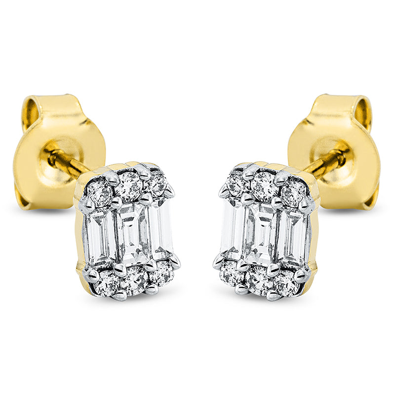 Ohrstecker 18 kt GG+WG, 6 Bag. 0,28 ct, TW-si, 12 Brill. 0,13 ct, TW-si