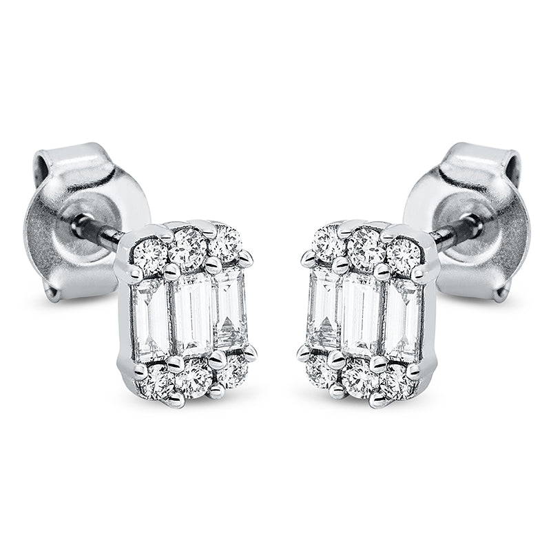 Ohrstecker 18 kt WG, 6 Bag. 0,28 ct, TW-si, 12 Brill. 0,13 ct, TW-si