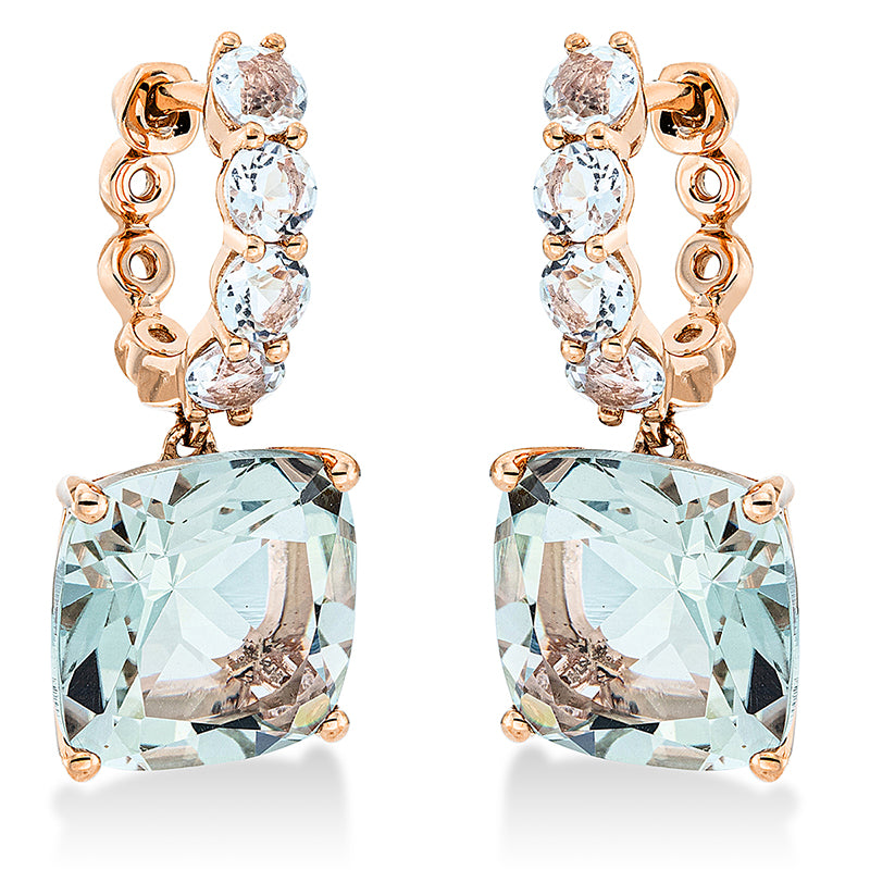 Ohrschmuck 18 kt RG, 2 Amethyste 8,60 ct grün, 8 Amethyste 0,90 ct grün