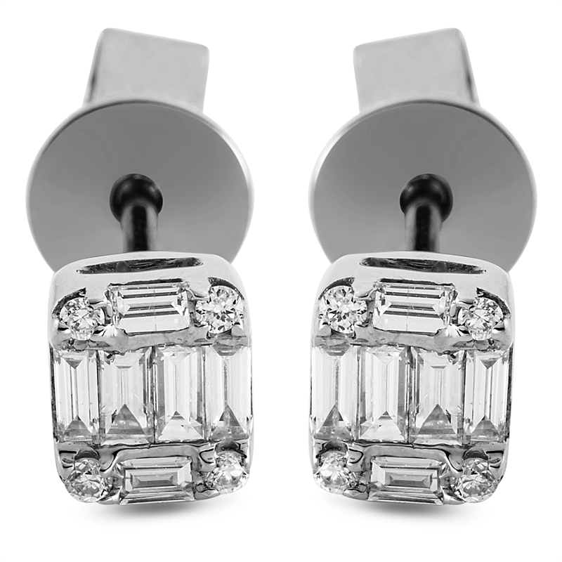 Ohrstecker 18 kt WG, 12 Bag. 0,24 ct, TW-vsi, 8 Brill. 0,04 ct, TW-vsi