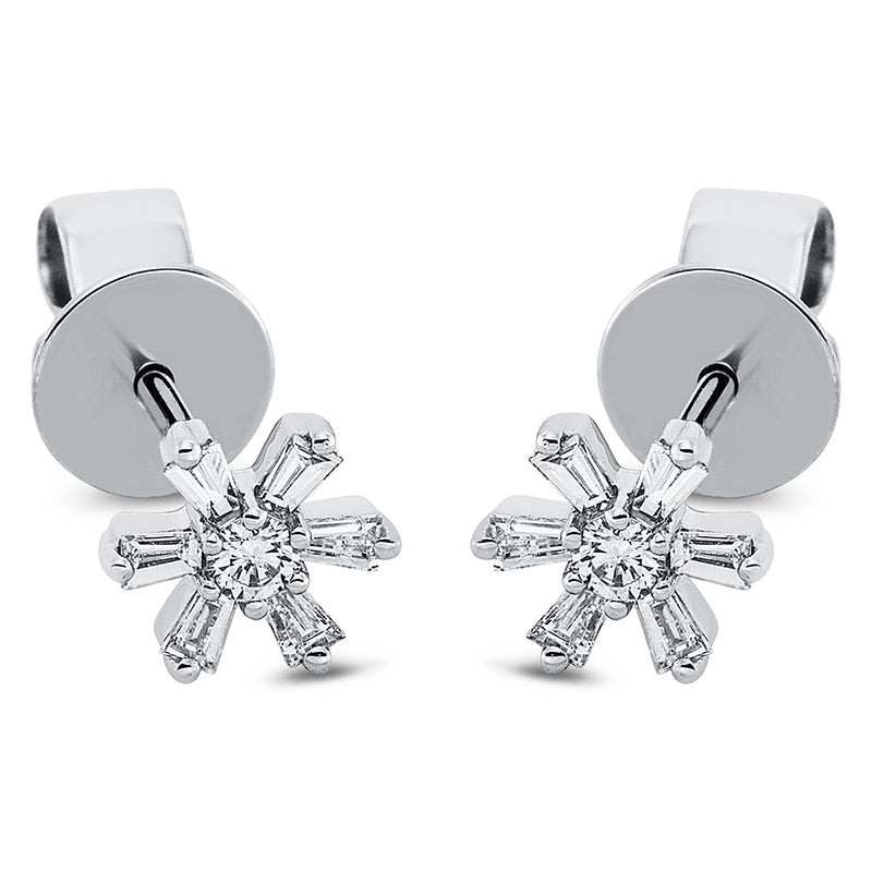Ohrstecker 18 kt WG, 12 Trap. 0,18 ct, TW-si, 2 Brill. 0,05 ct, TW-si
