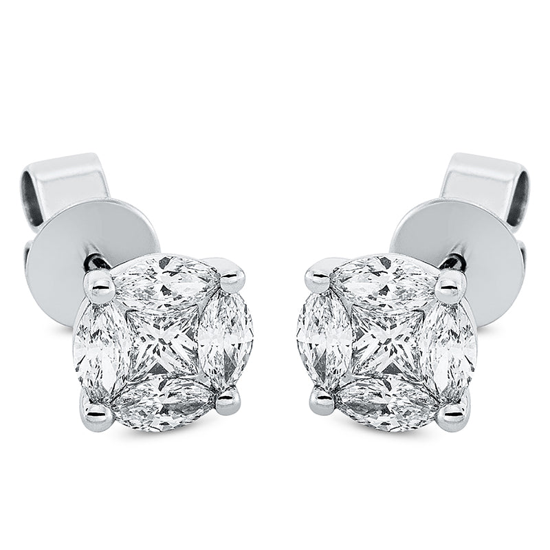 Ohrstecker 18 kt WG, 2 Princ. 0,29 ct, TW-si, 8 Nav. 0,77 ct, TW-si