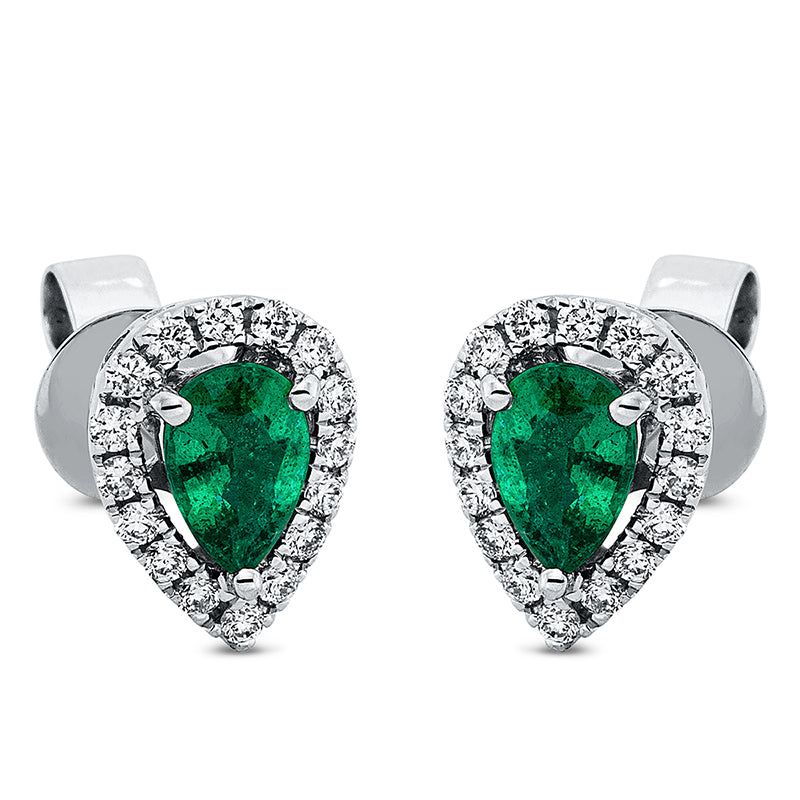 Ohrstecker 18 kt WG, 32 Brill. 0,22 ct, TW-si, 2 Smaragde 0,62 ct grün