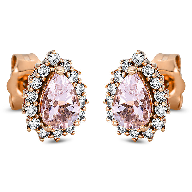Ohrstecker 18 kt RG, 28 Brill. 0,21 ct, TW-si, 2 Morganit 0,70 ct rosa