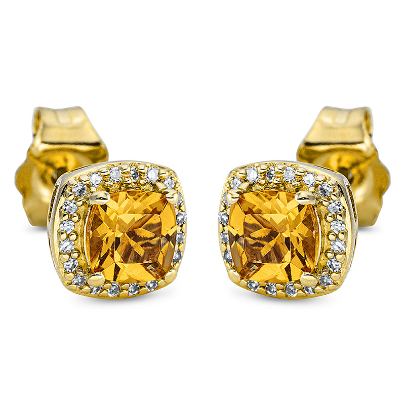 Ohrstecker 18 kt GG, 40 Dia. 0,06 ct, TW-si, 2 Citrin 0,60 ct gelb