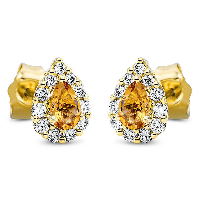 Ohrstecker 18 kt GG, 22 Brill. 0,25 ct, TW-si, 2 Citrin 0,38 ct gelb