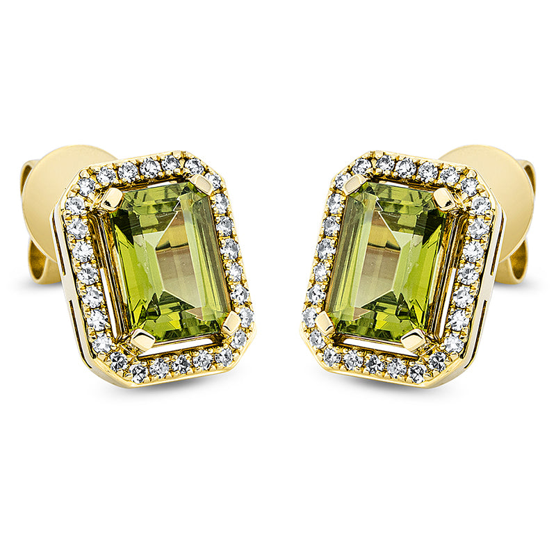 Ohrstecker 18 kt GG, 54 Dia. 0,19 ct, TW-si, 2 Peridot 2,07 ct grün