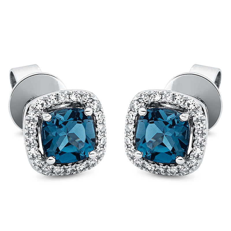 Ohrstecker 18 kt WG, 40 Dia. 0,16 ct, TW-si, 2 Topase 1,37 ct Lond. blue