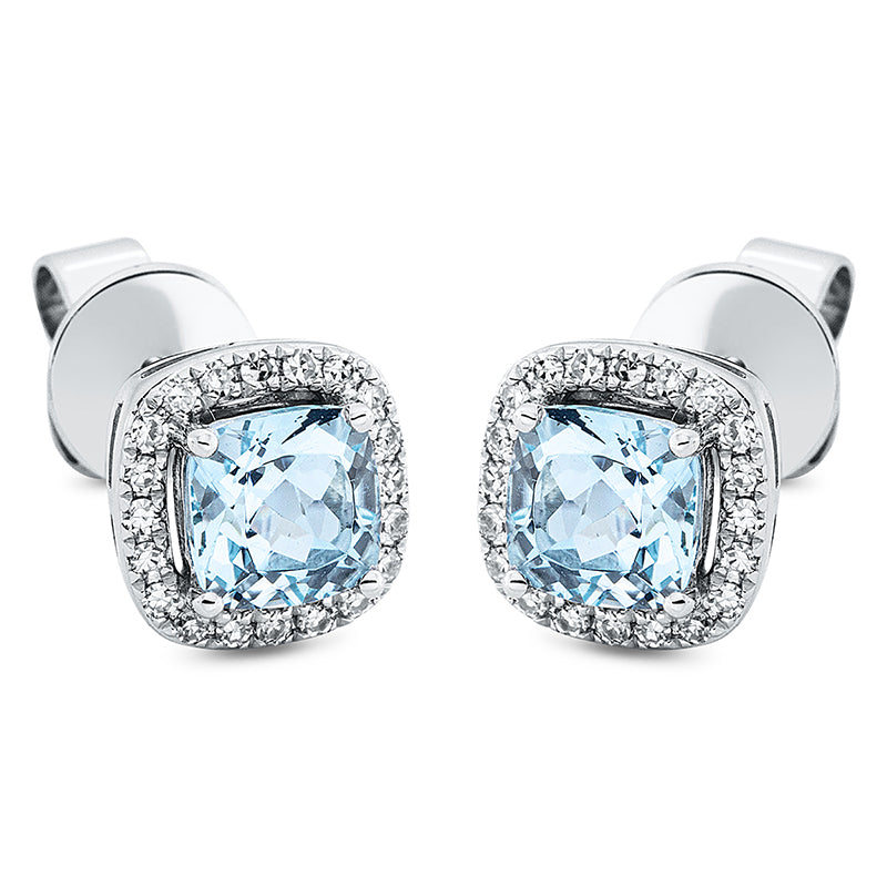 Ohrstecker 18 kt WG, 40 Dia. 0,16 ct, TW-si, 2 Aquamarin 1,12 ct blau