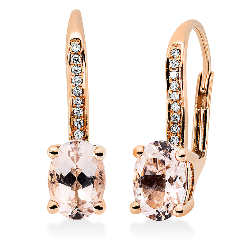 Ohrschmuck 18 kt RG, 18 Dia. 0,05 ct, TW-si, 2 Morganit 1,44 ct rosa