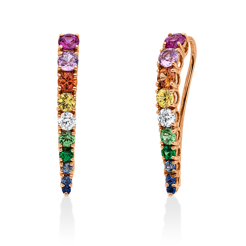 Ohrschmuck 18 kt RG, 2 Brill. 0,17 ct, TW-vsi/si, 18 Saphire 1,43 ct multicolor