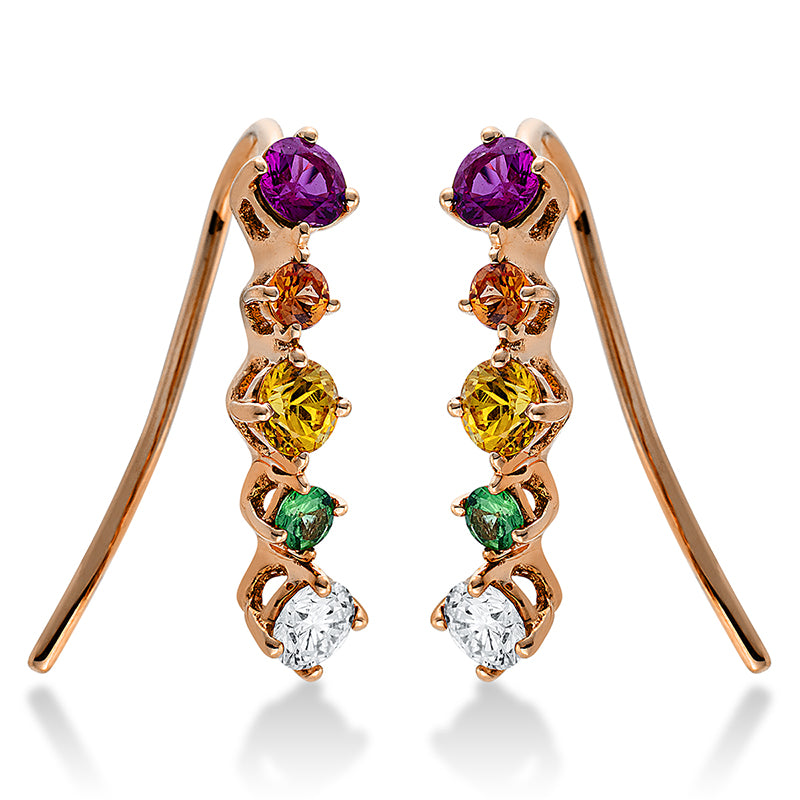Ohrhänger 18 kt RG, 2 Brill. 0,25 ct, TW-vsi/si, 8 Saphire 0,82 ct multicolor