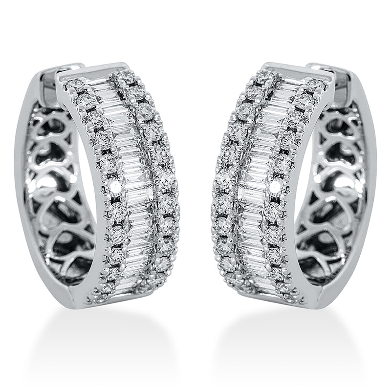 Creolen 18 kt WG, 32 Trap. 0,81 ct, TW-si, 48 Brill. 0,69 ct, TW-si