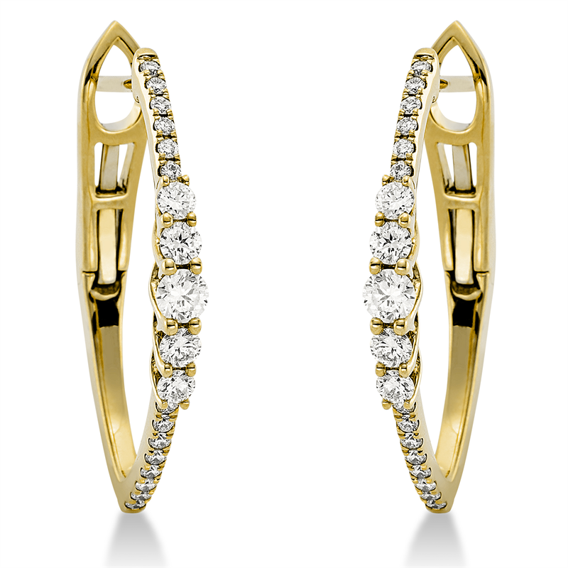 Creolen 18 kt GG, 10 Brill. 0,37 ct, TW-si, 28 Brill. 0,14 ct, TW-si