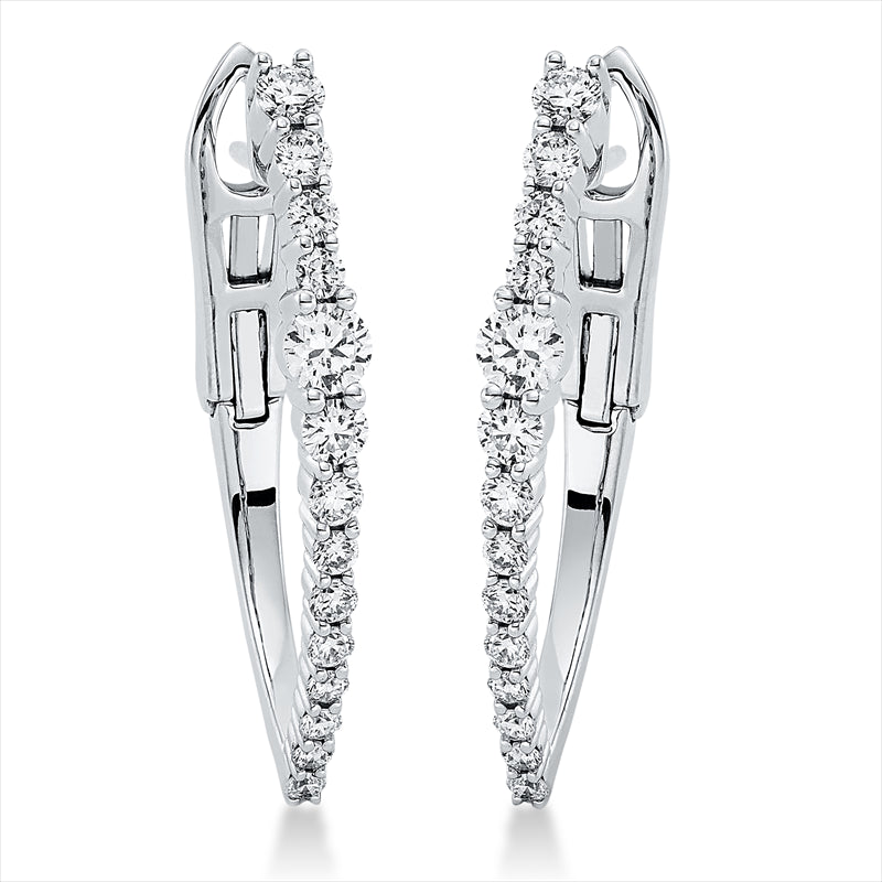 Creolen 18 kt WG, 6 Brill. 0,21 ct, 2 Brill. 0,11 ct, 2 Brill. 0,22 ct, TW-si, 18 Brill. 0,31 ct, TW-si