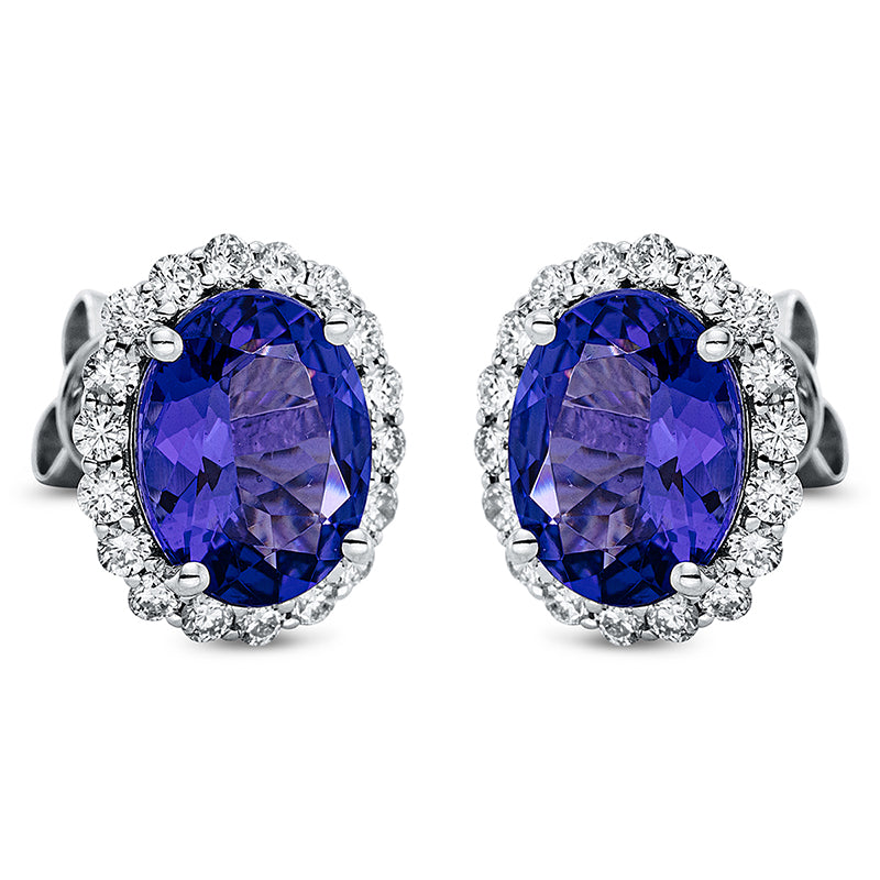 Ohrstecker 18 kt WG, 36 Brill. 0,64 ct, TW-si, 2 Tansanit 4,73 ct blau