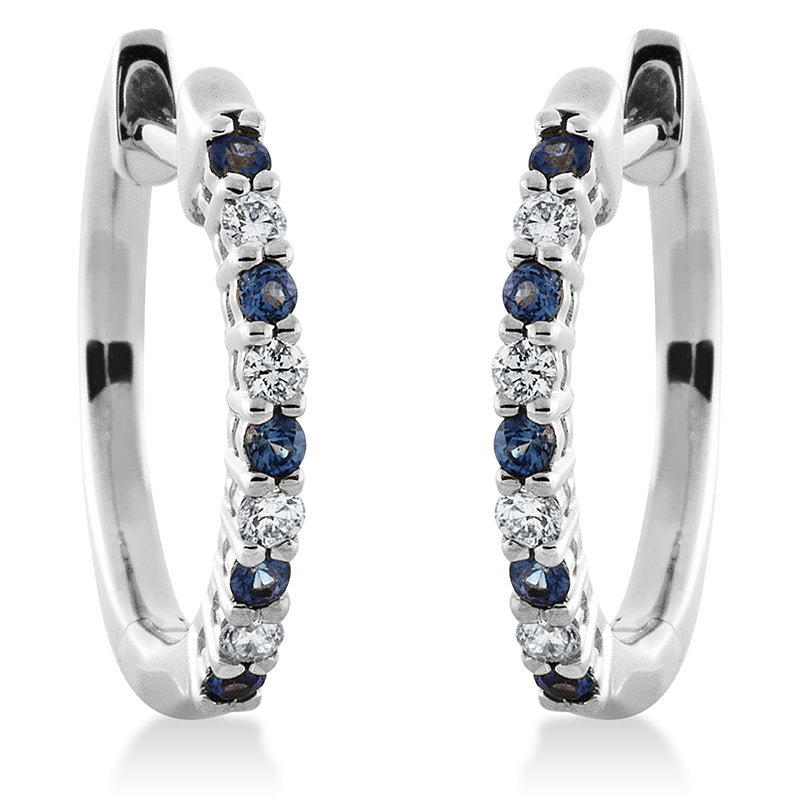 Creolen 18 kt WG, 8 Brill. 0,10 ct, TW-pi, 10 Saphire 0,13 ct blau