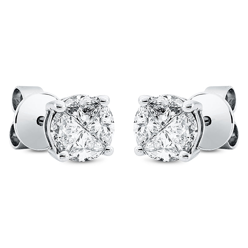 Ohrstecker 18 kt WG, 8 Fant-Schl. 0,93 ct, TW-vsi