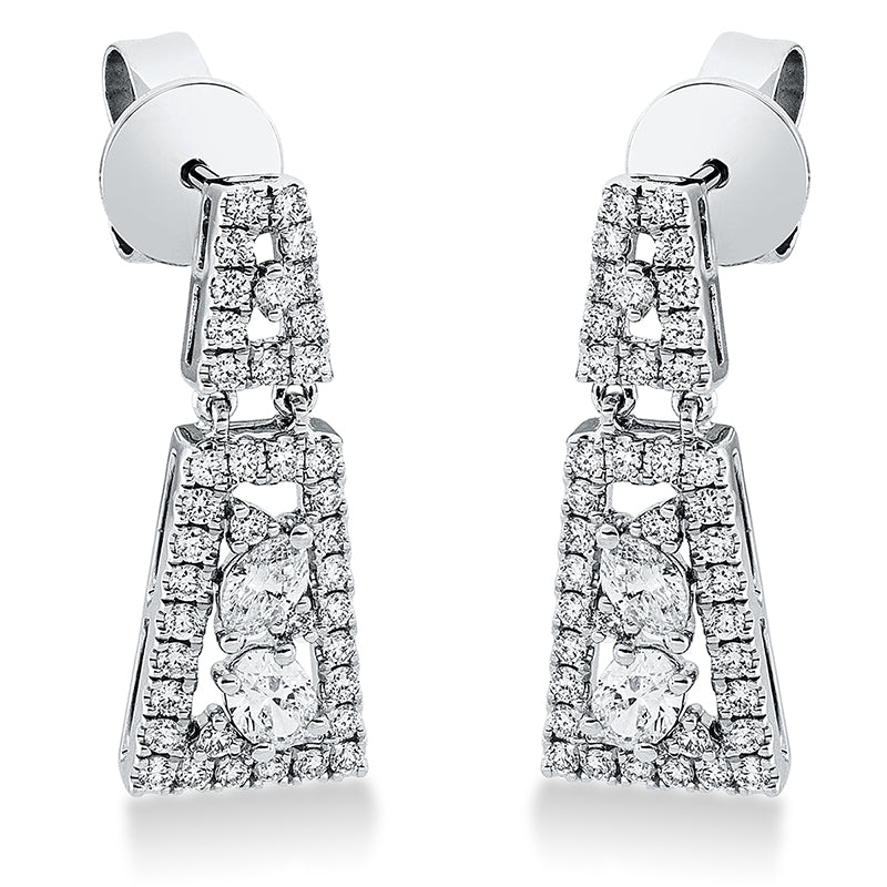 Ohrschmuck 18 kt WG, 2 Oval 0,17 ct, TW-si, 2 Nav. 0,21 ct, TW-si, 78 Brill. 0,51 ct, TW-si