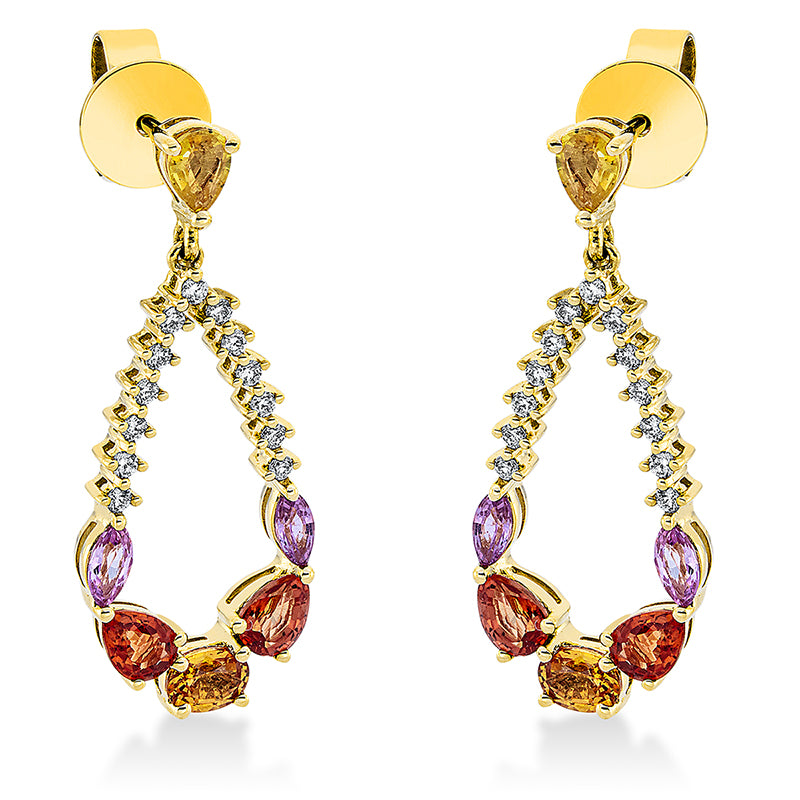 Ohrschmuck 18 kt GG, 26 Brill. 0,18 ct, TW-si, 12 Saphire 1,96 ct multicolor