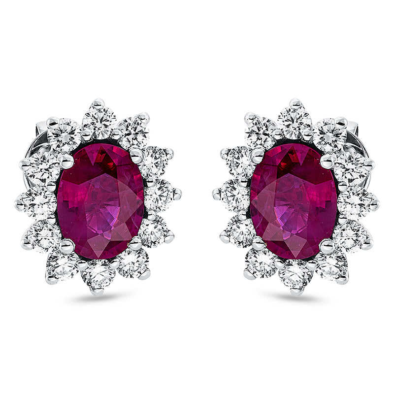 Ohrstecker 18 kt WG, 24 Brill. 1,22 ct, TW-vsi/si, 2 Rubine 2,64 ct rot