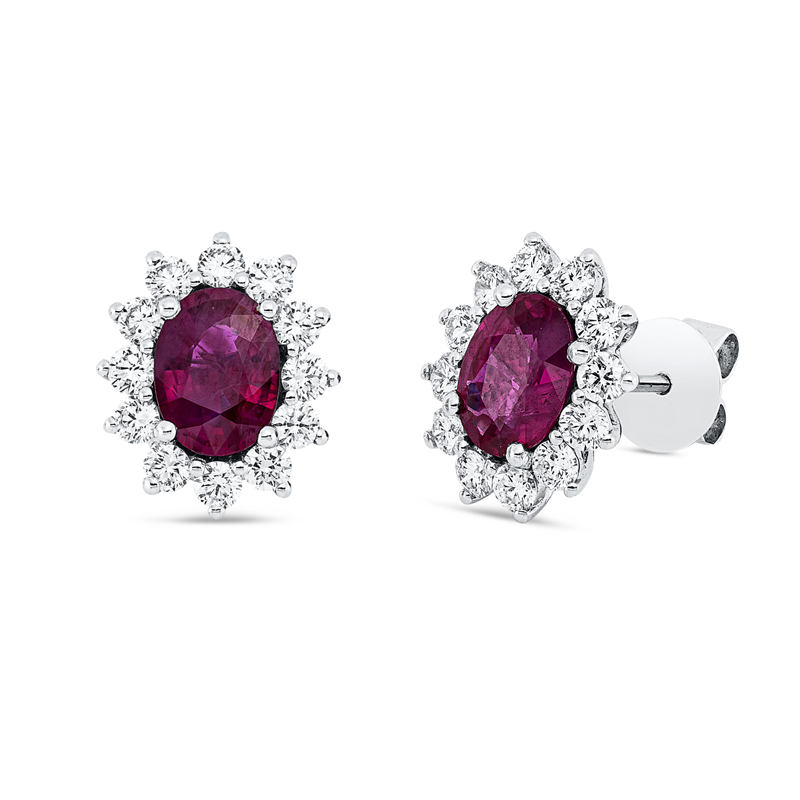 Ohrstecker 18 kt WG, 24 Brill. 1,22 ct, TW-vsi/si, 2 Rubine 2,64 ct rot