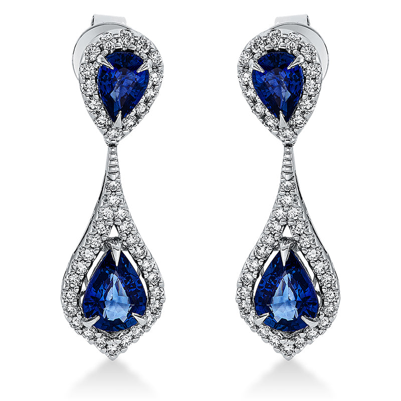 Ohrschmuck 18 kt WG, 78 Brill. 0,49 ct, TW-si, 4 Saphire 2,32 ct blau