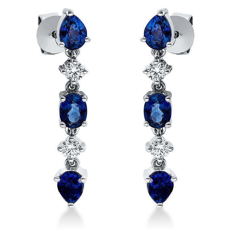 Ohrschmuck 14 kt WG, 4 Brill. 0,17 ct, TW-si, 4 Saphire 0,98 ct blau, 2 Saphire 0,43 ct blau
