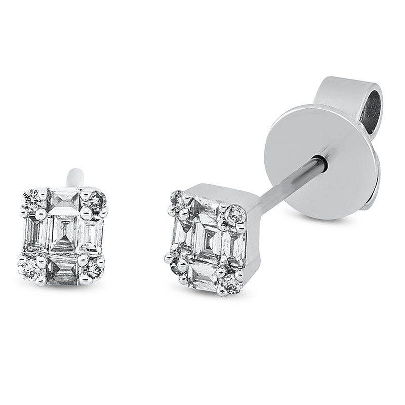 Ohrstecker 18 kt WG, 10 Bag. 0,17 ct, TW-si, 8 Brill. 0,03 ct, TW-si