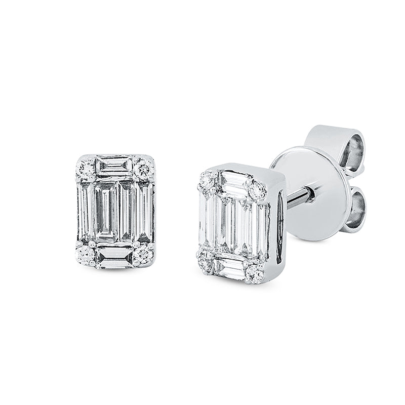 Ohrstecker 18 kt WG, 12 Bag. 0,34 ct, TW-vsi, 8 Brill. 0,03 ct, TW-si