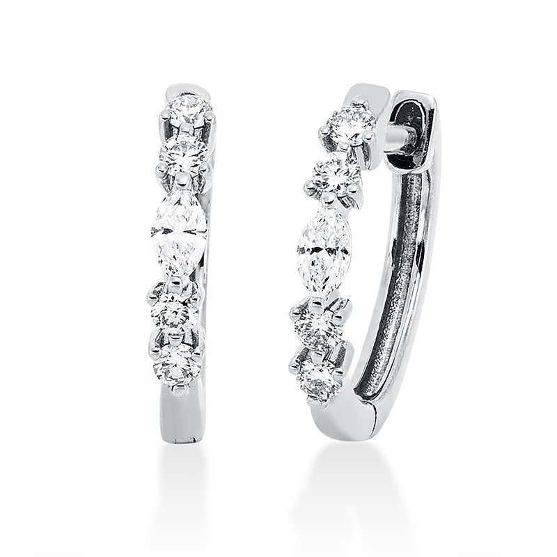 Creolen 18 kt WG, 2 Nav. 0,07 ct, TW-si, 8 Brill. 0,13 ct, W-si