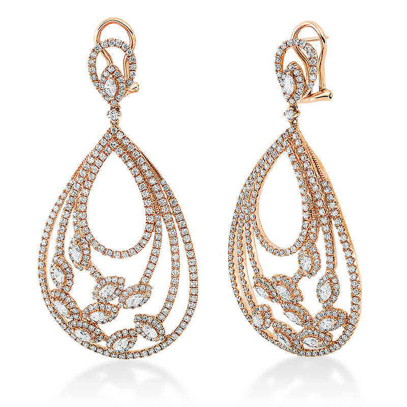 Ohrschmuck 18 kt RG, Fassung rhodiniert, 20 Nav. 1,48 ct, TW-si, 582 Brill. 4,26 ct, TW-si