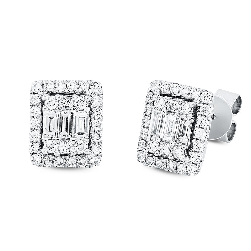 Ohrstecker 18 kt WG, 4 Princ. 0,09 ct, TW-si, 6 Bag. 0,34 ct, TW-si, 52 Brill. 0,50 ct, TW-si