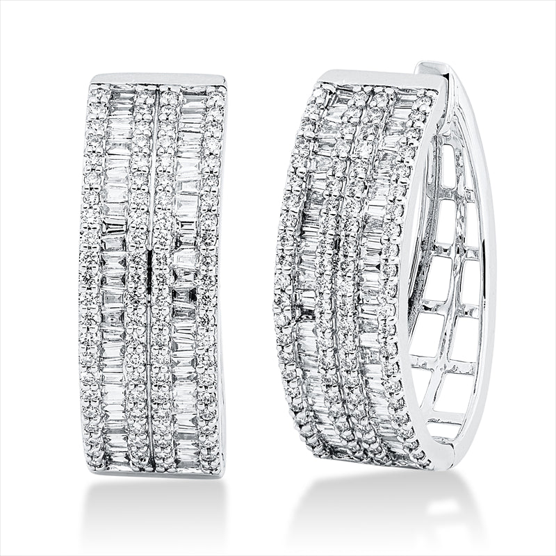 Creolen 18 kt WG, 102 Trap. 0,96 ct, TW-si, 176 Brill. 0,86 ct, TW-si