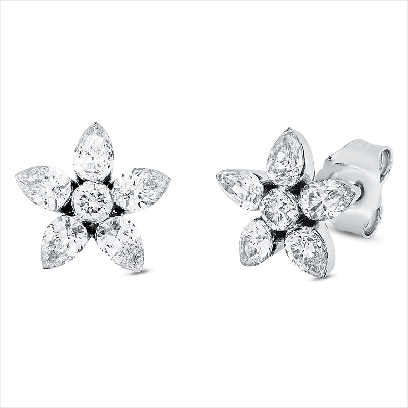 Ohrstecker 18 kt WG, 10 Tropfen 0,88 ct, TW-si, 2 Brill. 0,11 ct, TW-si