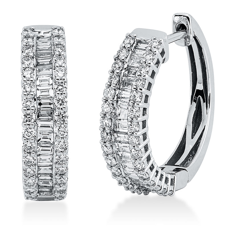 Creolen 18 kt WG, 36 Bag. 0,45 ct, TW-si, 60 Brill. 0,60 ct, TW-si