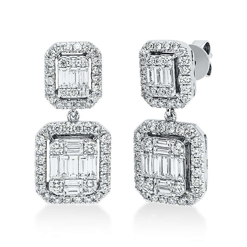Ohrschmuck 18 kt WG, 8 Brill. 0,17 ct, TW-si, 24 Bag. 0,67 ct, TW-si, 100 Brill. 0,71 ct, TW-si