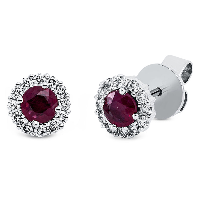 Ohrstecker 18 kt WG, 24 Brill. 0,24 ct, TW-si, 2 Rubine 0,64 ct rot