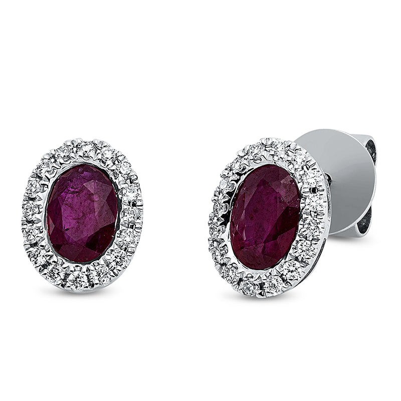 Ohrstecker 18 kt WG, 32 Brill. 0,14 ct, TW-si, 2 Rubine 1,04 ct rot