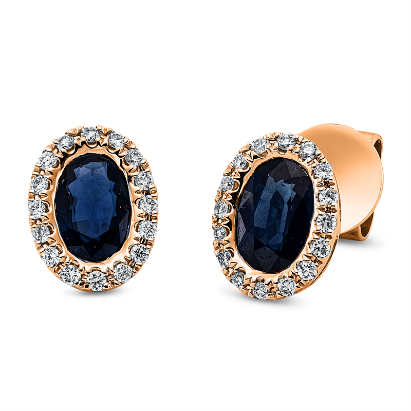 Ohrstecker 18 kt RG, 32 Brill. 0,14 ct, TW-si, 2 Saphire 1,20 ct blau