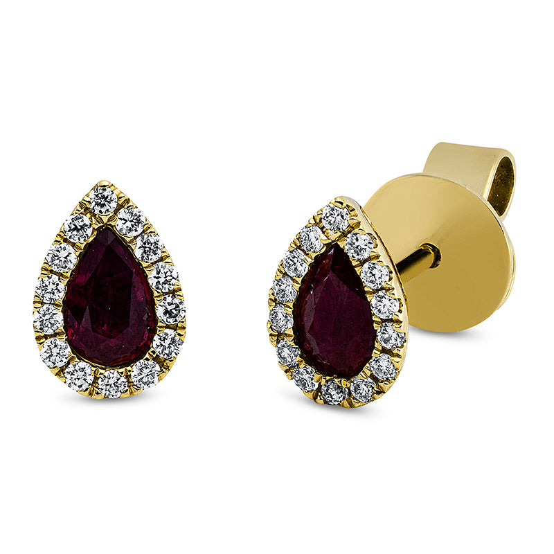 Ohrstecker 18 kt GG, 28 Brill. 0,13 ct, TW-si, 2 Rubine 0,50 ct rot