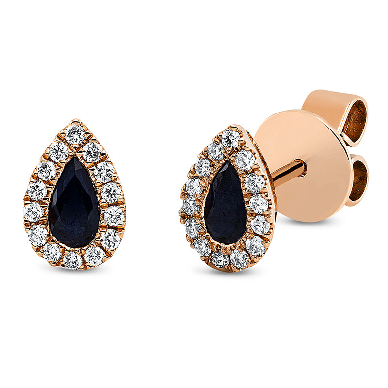 Ohrstecker 18 kt RG, 28 Brill. 0,13 ct, TW-si, 2 Saphire 0,59 ct blau