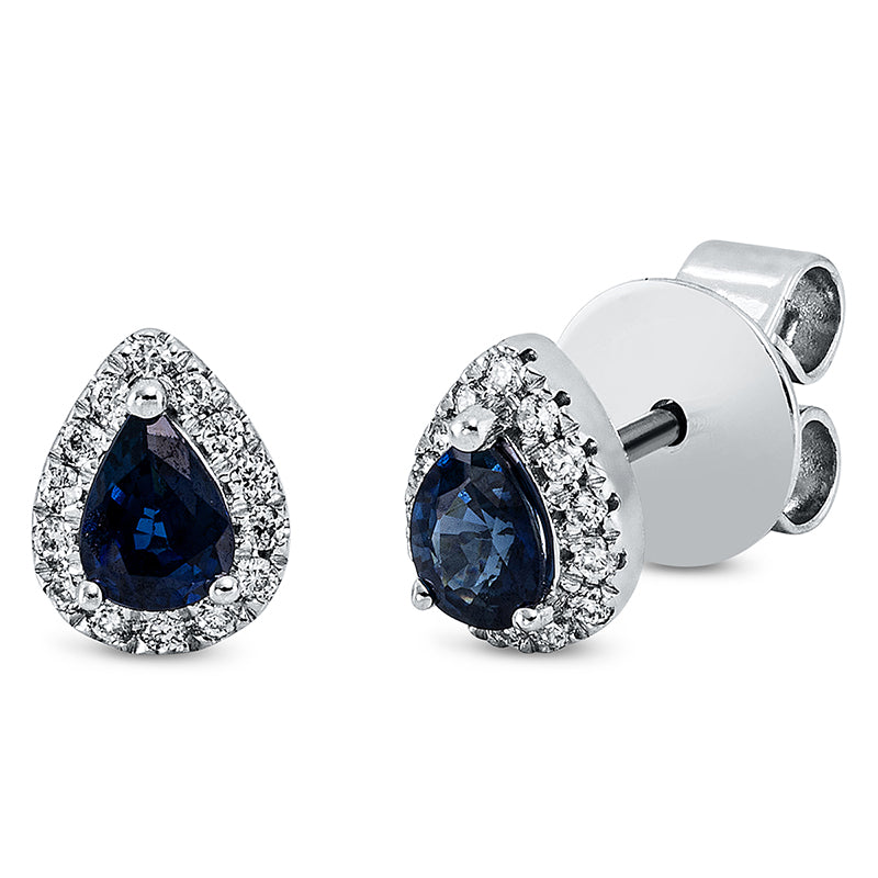 Ohrstecker 18 kt WG, 28 Brill. 0,09 ct, TW-si, 2 Saphire 0,38 ct blau