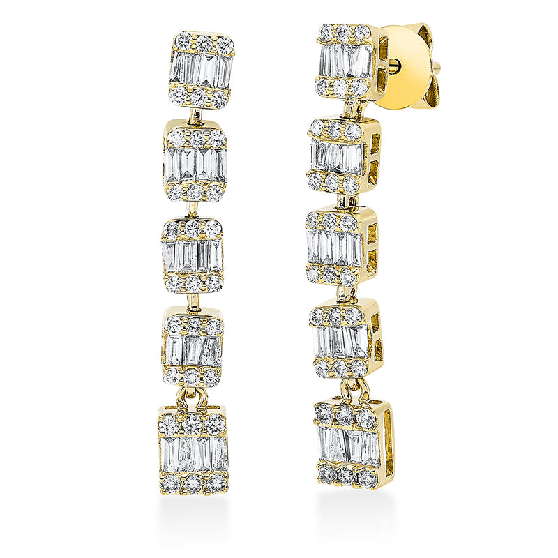 Ohrschmuck 18 kt GG, 40 Bag. 0,67 ct, TW-si, 60 Brill. 0,48 ct, TW-si