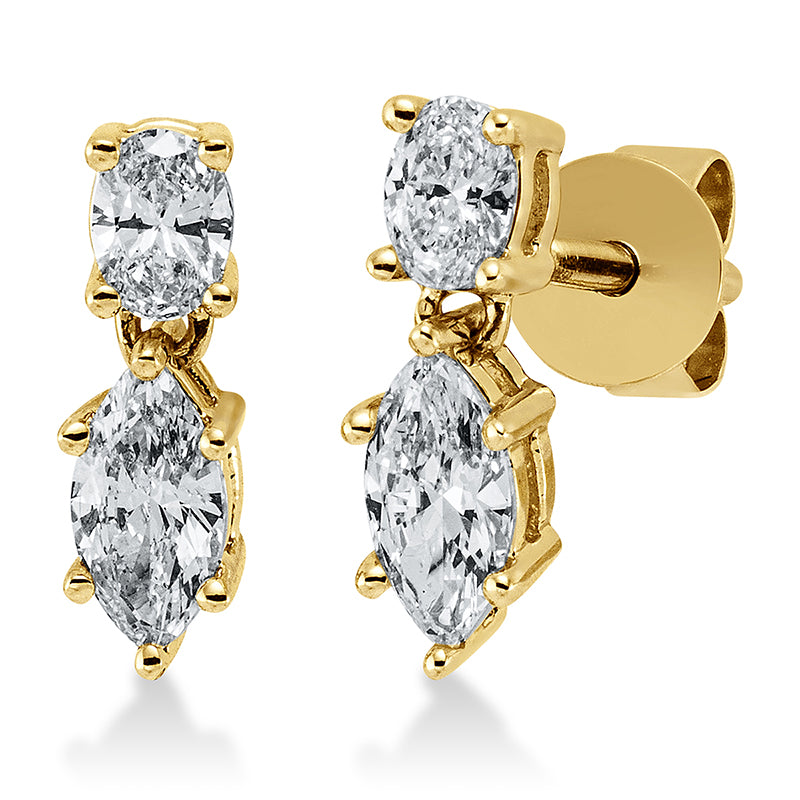 Ohrschmuck 18 kt GG, 2 Oval 0,27 ct, TW-vsi, 2 Nav. 0,35 ct, TW-vsi
