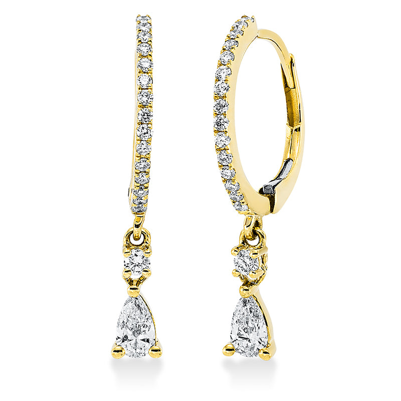 Ohrschmuck 18 kt GG, 2 Tropfen 0,26 ct, TW-si, 32 Brill. 0,20 ct, TW-si